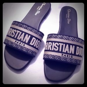 Dior Embroidered Cotton Dway Slides - NWOB